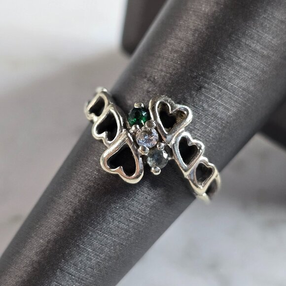 Womens Vintage Estate 10k White Gold Heart Ring 2.8g E5417